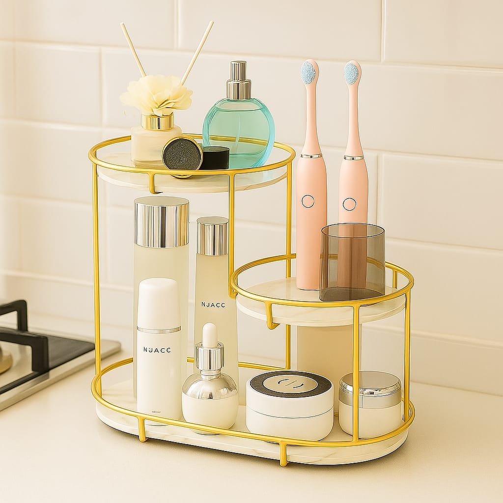 Luxury Design Free Standing 3 Tier Makeup Organizer Shelf Elegant Storage for Vanity 1