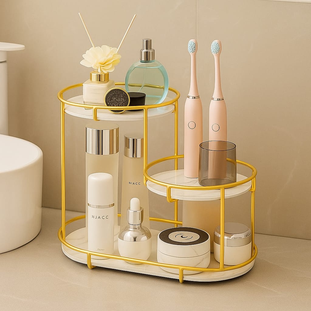 Luxury Design Free Standing 3 Tier Makeup Organizer Shelf Elegant Storage for Vanity 2