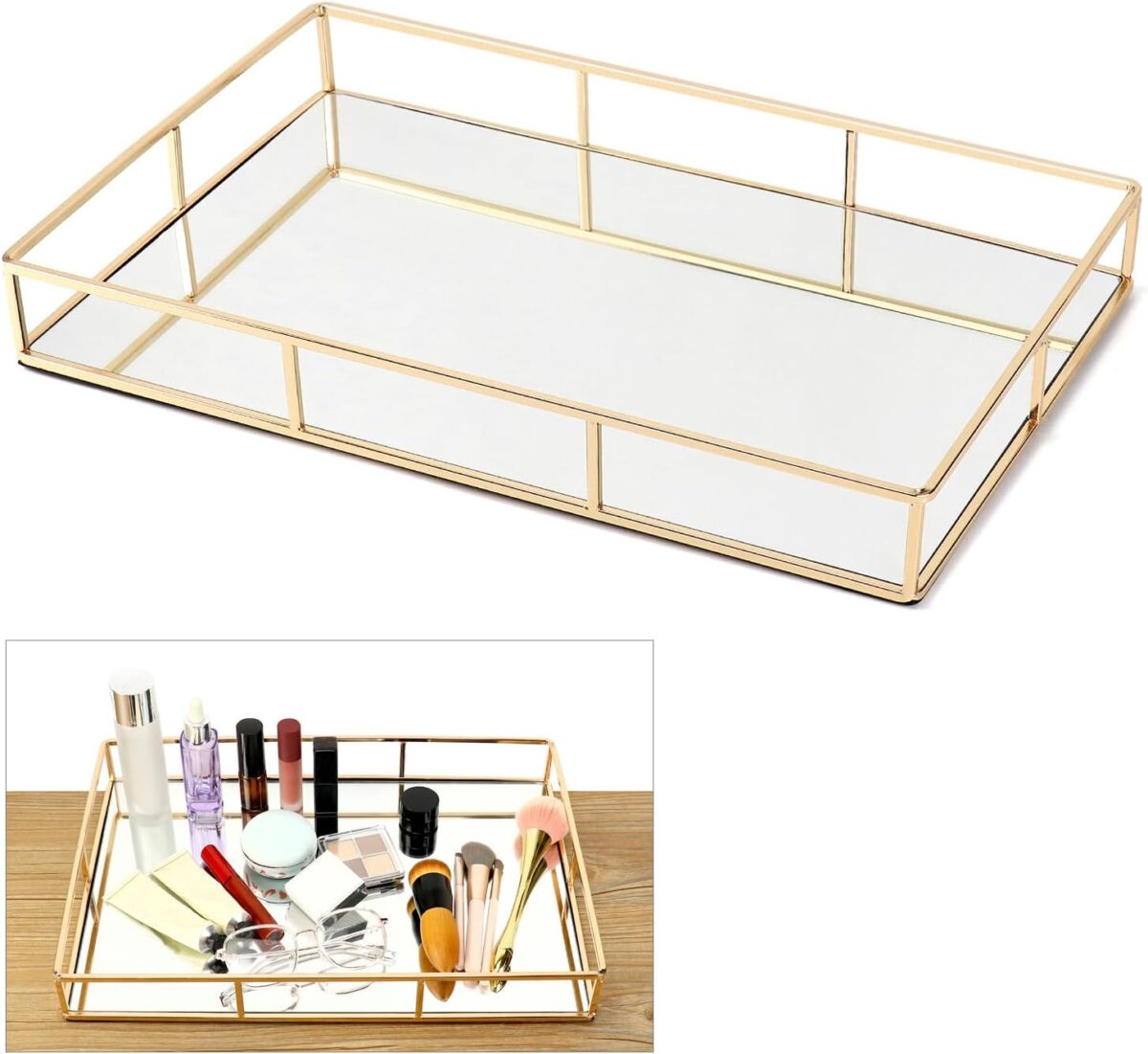 uxury Gold Mirror Tray for Perfume Jewelry Elegant Bedroom Dresser Bathroom Display 2