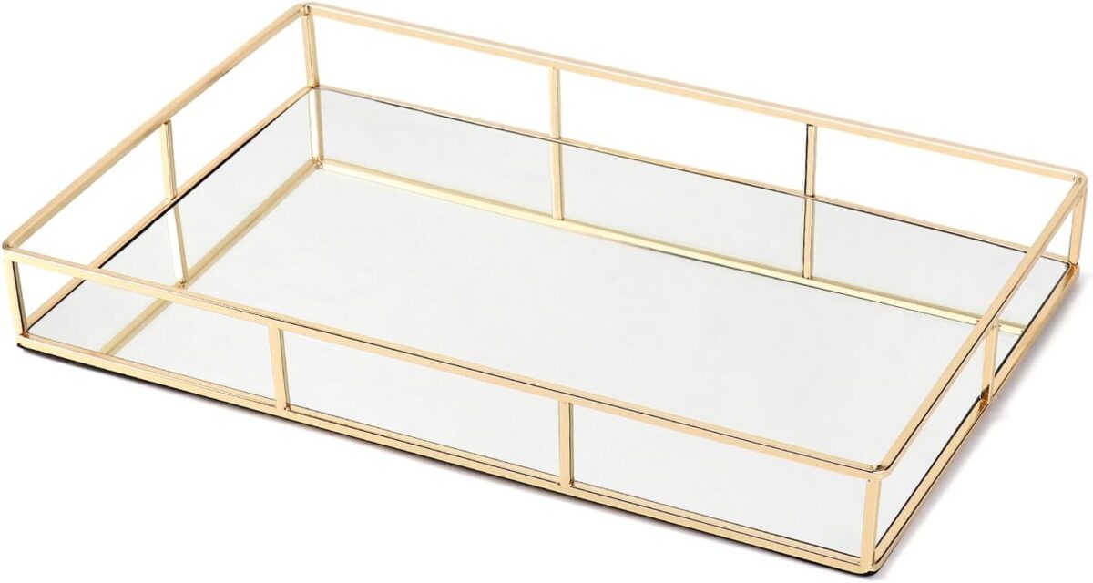 uxury Gold Mirror Tray for Perfume Jewelry Elegant Bedroom Dresser Bathroom Display 4