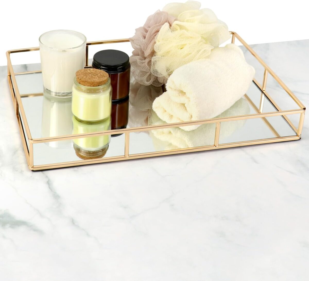 uxury Gold Mirror Tray for Perfume Jewelry Elegant Bedroom Dresser Bathroom Display 5