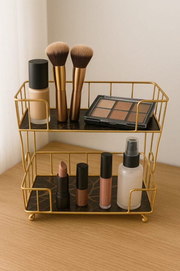 2-Layer Cosmetic Organizer for Dressing Room - Vintage Vanity Storage Solution - Image 3