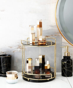 2-Layer Marble Makeup Tray & Dessert Cupcake Stand – Elegant Organizer for Vanity or Parties (1)