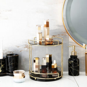 2-Layer Marble Makeup Tray & Dessert Cupcake Stand – Elegant Organizer for Vanity or Parties (1)