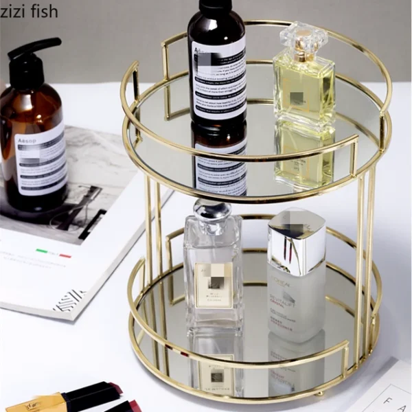 2-Layer Mirror Makeup Organizer Stand - Stylish Storage for Vanity & Countertop Display - Image 4