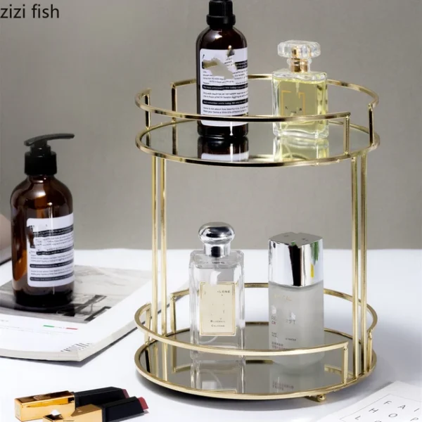 2-Layer Mirror Makeup Organizer Stand - Stylish Storage for Vanity & Countertop Display - Image 7