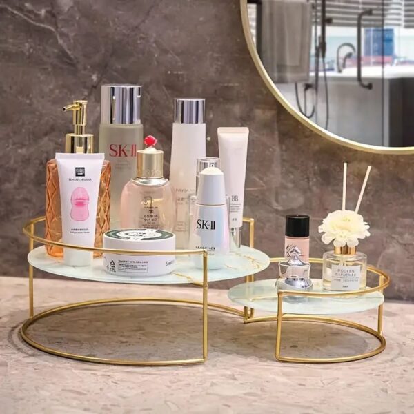 2-Piece Makeup Organizer Tray Set - Cosmetics, Jewelry & Perfume Storage Solution