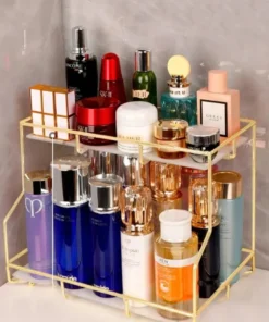 2-Tier Acrylic Makeup Organizer Tray—clear, stylish storage for cosmetics, skincare, and accessories. Durable design for a clutter-free vanity.