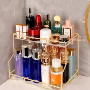 2-Tier Acrylic Makeup Organizer Tray—clear, stylish storage for cosmetics, skincare, and accessories. Durable design for a clutter-free vanity.
