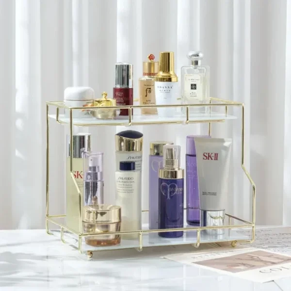2-Tier Acrylic Makeup Organizer Tray - Clear Cosmetic Storage for Vanity & Countertop - Image 3