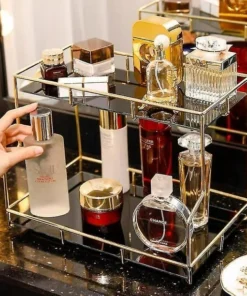 2-Tier Acrylic Makeup Organizer Tray—clear, stylish storage for cosmetics, skincare, and accessories. Durable design for a clutter-free vanity.