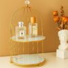 2 Tire Cosmetics Cage Organizer – Makeup Holder and Cake Stand with Bird Cage Design Trays