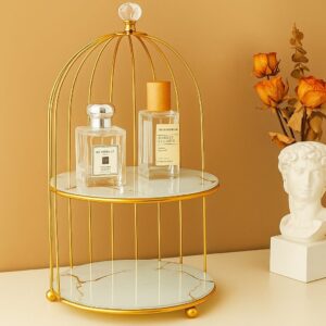 2 Tire Cosmetics Cage Organizer – Makeup Holder and Cake Stand with Bird Cage Design Trays