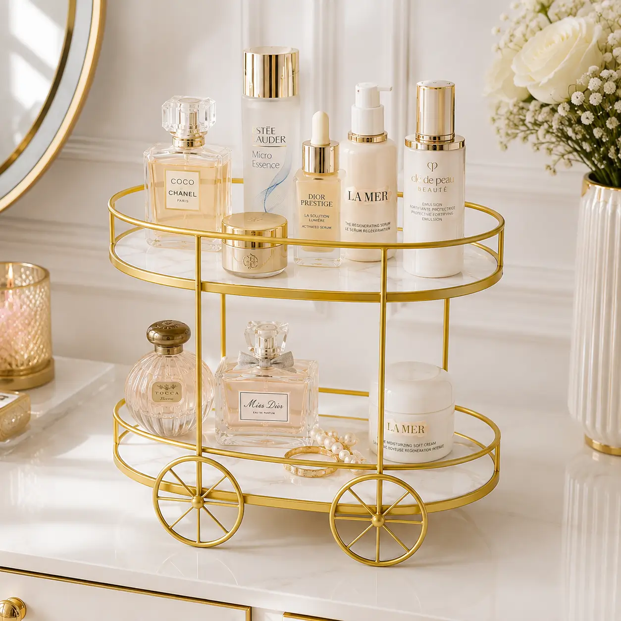 2-layer Trolley Shape Makeup Storage Stand - Image 3