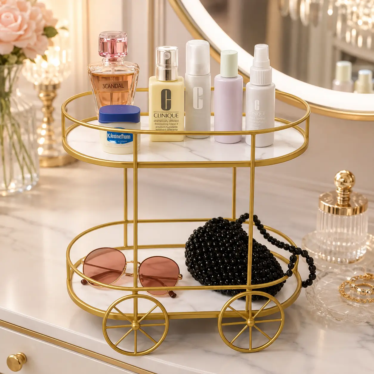 2-layer Trolley Shape Makeup Storage Stand - Image 4