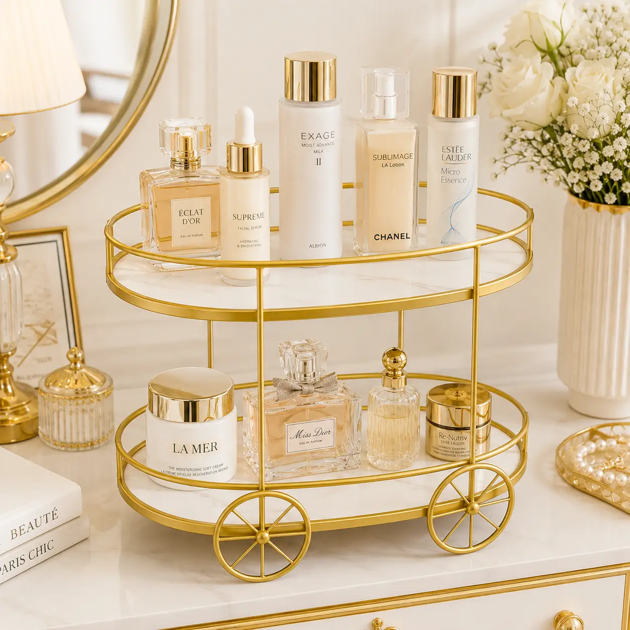 2-layer Trolley Shape Makeup Storage Stand