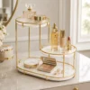 3-Tier Makeup and Cosmetic Organizer for Dressing Table with Golden Metal Frame