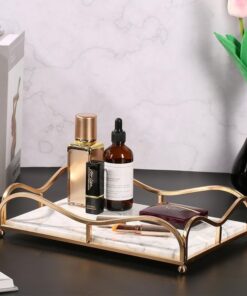 Beautiful Acrylic & Metal Rectangular Decorative Cosmetics Tray – Stylish Organizer for Makeup, Jewelry & Perfume
