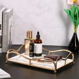 Beautiful Acrylic & Metal Rectangular Decorative Cosmetics Tray – Stylish Organizer for Makeup, Jewelry & Perfume (1)