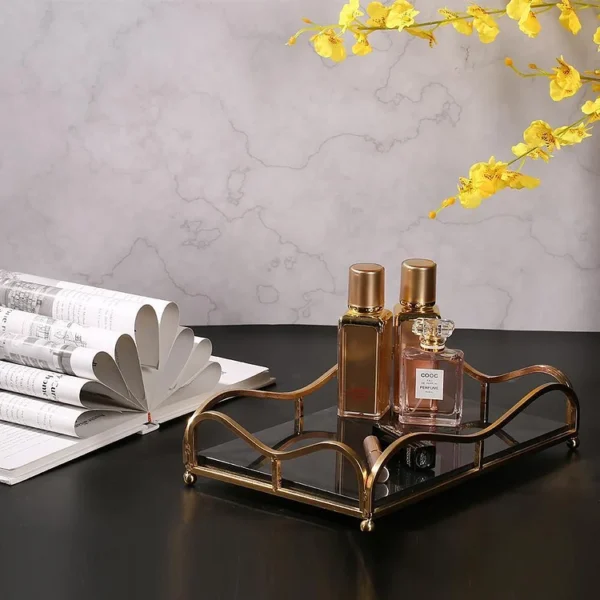 Beautiful Acrylic & Metal Rectangular Decorative Cosmetics Tray – Stylish Organizer for Makeup, Jewelry & Perfume (2)