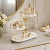 3-Tier Butterfly Makeup and Perfume Organizer with Golden Metal Frame and Acrylic Trays