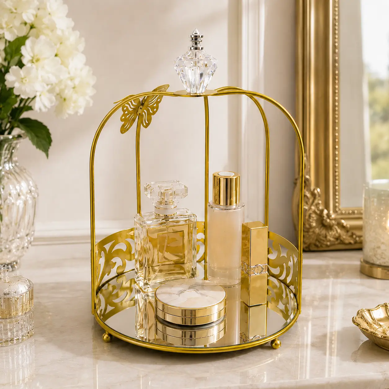 Cage Butterfly Makeup Storage Rack for Vanity