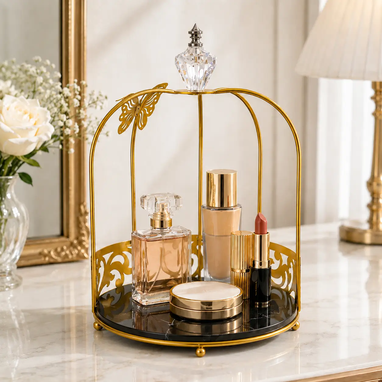 Cage Butterfly Makeup Storage Rack for Vanity