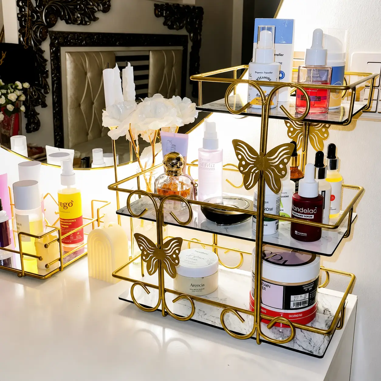 3-Tier Butterfly Countertop Cosmetic Storage Stand for makeup and beauty essentials