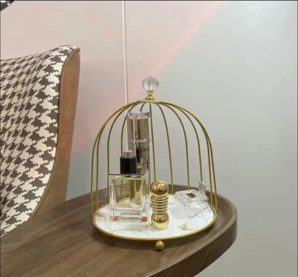 Cosmetics Cage Organizer – Makeup Holder and Cake Stand with Bird Cage DesignTrays (1)