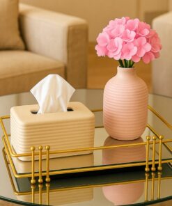 Add a touch of luxury with this gold vanity tray-featuring a mirrored base, perfect for displaying lipstick, perfume, and daily essentials.