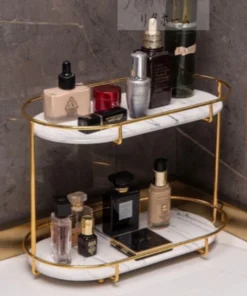European Design Free-Standing 2-Tier Makeup Organizer Shelf – Elegant Cosmetic Storage Solution (2)