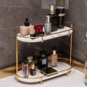 European Design Free-Standing 2-Tier Makeup Organizer Shelf – Elegant Cosmetic Storage Solution (2)