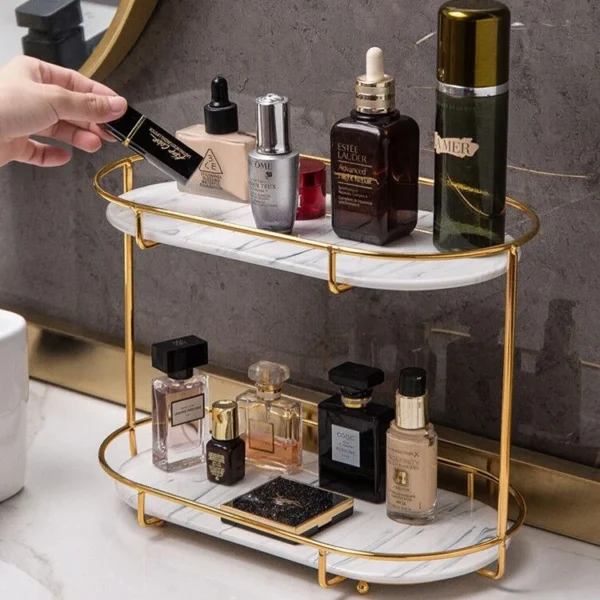 European Design Free-Standing 2-Tier Makeup Organizer Shelf – Elegant Cosmetic Storage Solution - Image 5