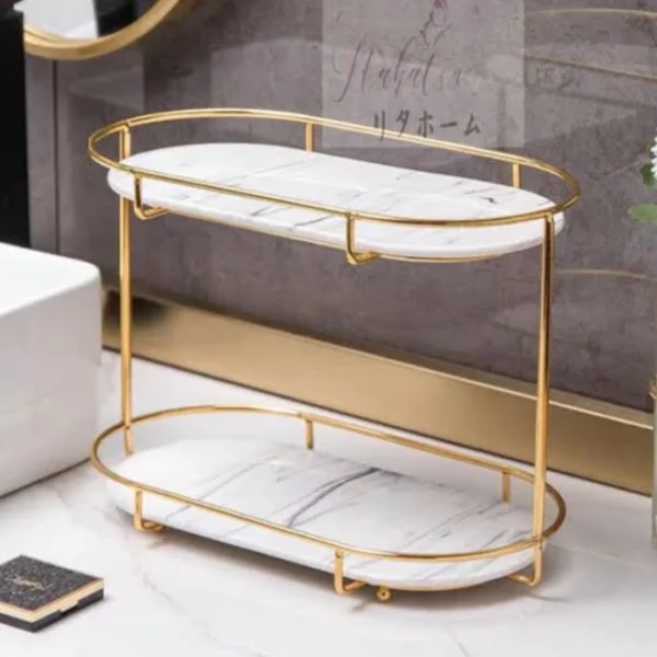 European Design Free-Standing 2-Tier Makeup Organizer Shelf – Elegant Cosmetic Storage Solution - Image 2