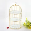 Gold 3-Tier Hanging Bird Cage Cupcake Stand – Metal Mirror Glass & Acrylic Tray for Party Display (1)