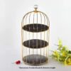 Gold 3-Tier Hanging Bird Cage Cupcake Stand – Metal Mirror Glass & Acrylic Tray for Party Display