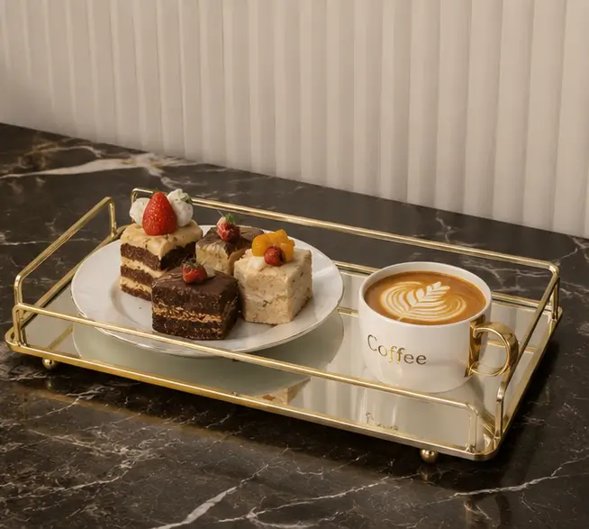 Gold Metal Serving Tray -Luxury Serving Tray by Wahaj Decor