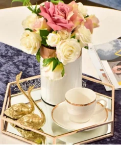 Hexagonal Cosmetics Mirror Base Vanity Tray – Stylish Organizer for Makeup, Jewelry & Perfume (1)