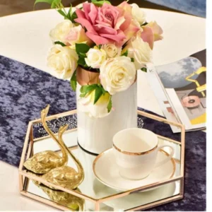 Hexagonal Cosmetics Mirror Base Vanity Tray – Stylish Organizer for Makeup, Jewelry & Perfume (1)