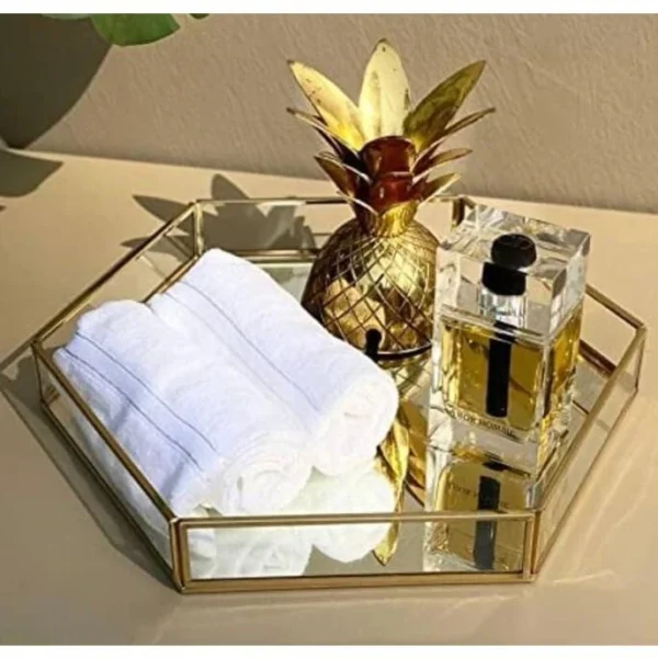 Hexagonal Cosmetics Mirror Base Vanity Tray – Stylish Organizer for Makeup, Jewelry & Perfume - Image 3