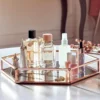 Hexagonal Cosmetics Mirror Base Vanity Tray – Stylish Organizer for Makeup, Jewelry & Perfume (4)