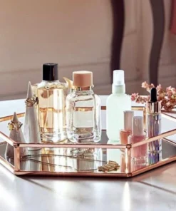 Hexagonal Cosmetics Mirror Base Vanity Tray – Stylish Organizer for Makeup, Jewelry & Perfume (4)