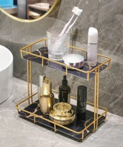 Iron Art Nordic Style 2-Tier Bathroom Organizer Stand – Elegant Storage Shelf for Vanity & Countertops