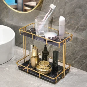 Iron Art Nordic Style 2-Tier Bathroom Organizer Stand – Elegant Storage Shelf for Vanity & Countertops