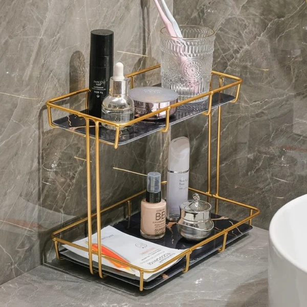 Iron Art Nordic Style 2-Tier Bathroom Organizer Stand – Elegant Storage Shelf for Vanity & Countertops - Image 3