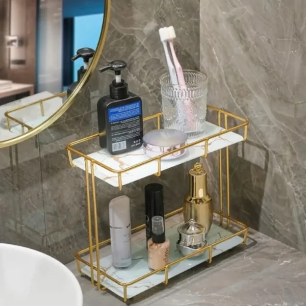 Iron Art Nordic Style 2-Tier Bathroom Organizer Stand – Elegant Storage Shelf for Vanity & Countertops - Image 5