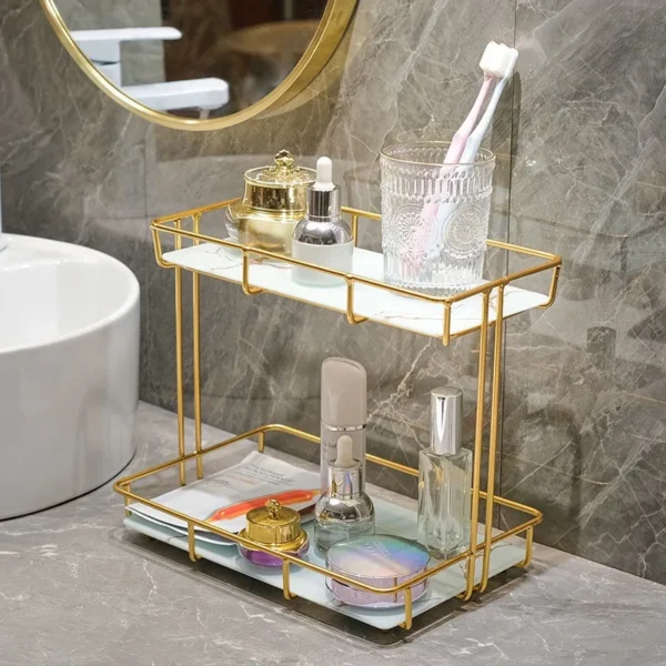 Iron Art Nordic Style 2-Tier Bathroom Organizer Stand – Elegant Storage Shelf for Vanity & Countertops - Image 6