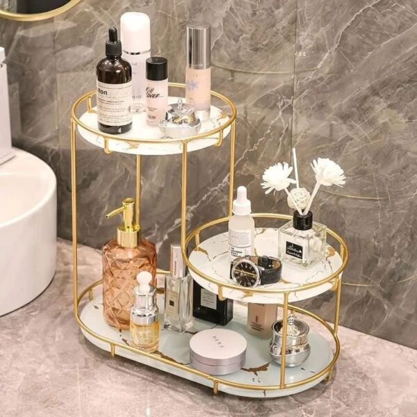Luxury Design Free-Standing 3-Tier Makeup Organizer Shelf – Elegant Storage for Vanity - Image 3