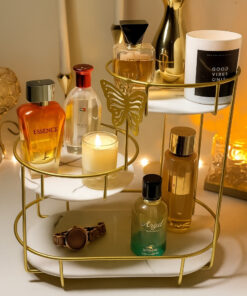 Luxury Design Round 3-Tier Free-Standing Makeup Organizer Shelf – Butterfly Accent Storage Display