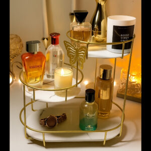 Luxury Design Round 3-Tier Free-Standing Makeup Organizer Shelf – Butterfly Accent Storage Display